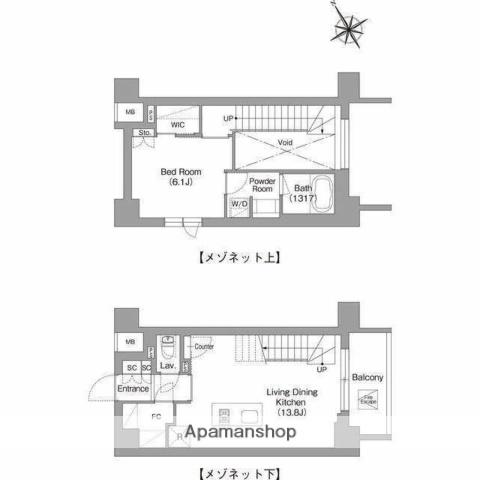 バウスフラッツ蔵前(1LDK/13階)の間取り写真