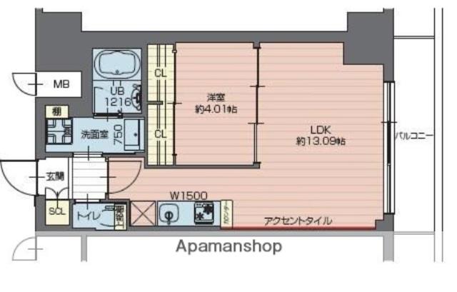 プレジオ西新井(1LDK/13階)の間取り写真