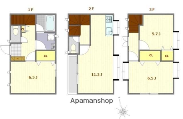 新宿区中里町テラスハウス(3LDK)の間取り写真