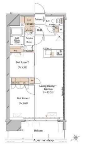 ブランシエスタ浅草蔵前(2LDK/12階)の間取り写真