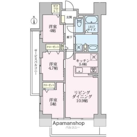 アーバンパーク谷在家(3LDK/8階)の間取り写真