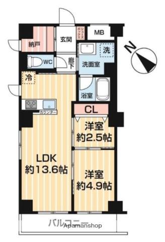 アスブルーム奥浅草(2SLDK/3階)の間取り写真