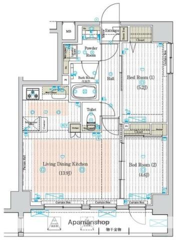 MAXIV西日暮里アレグリアコート(2LDK/7階)の間取り写真