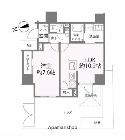 GENOVIA駒込駅GREEN VEIL(1LDK/1階)の間取り写真