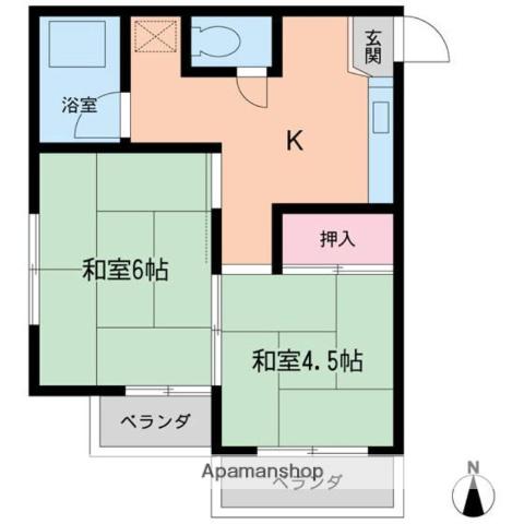 シャルムハイツモトハラ(2K/2階)の間取り写真