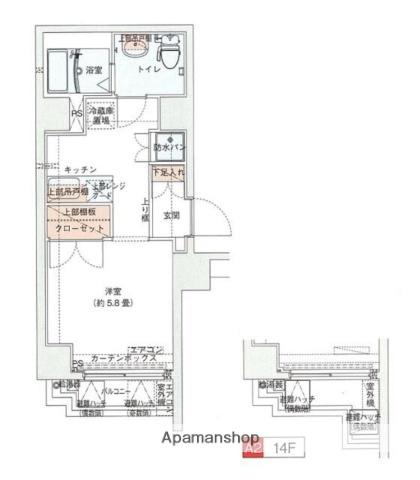 セントパレス池袋(1K/14階)の間取り写真