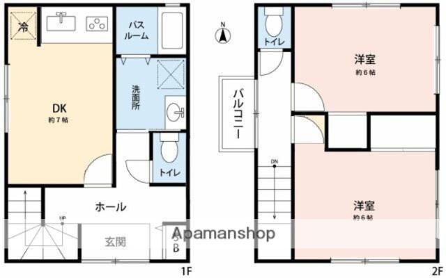 東京都三田線 新板橋駅 徒歩14分 2階建 築47年(2DK)の間取り写真