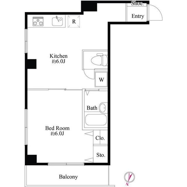 第6ホクシンビル(1K/2階)の間取り写真