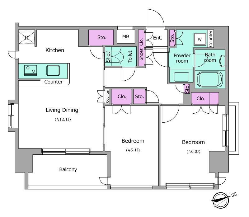 レジディア浅草橋(2LDK/10階)の間取り写真