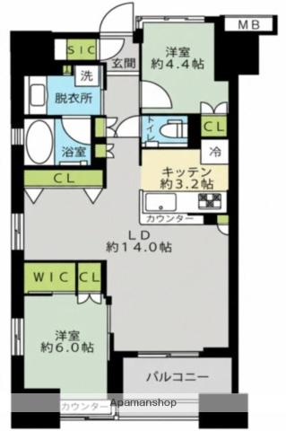 グレーシア勝どき(2LDK/12階)の間取り写真