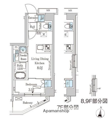 パークアクシス木場キャナルイースト(1LDK/2階)の間取り写真