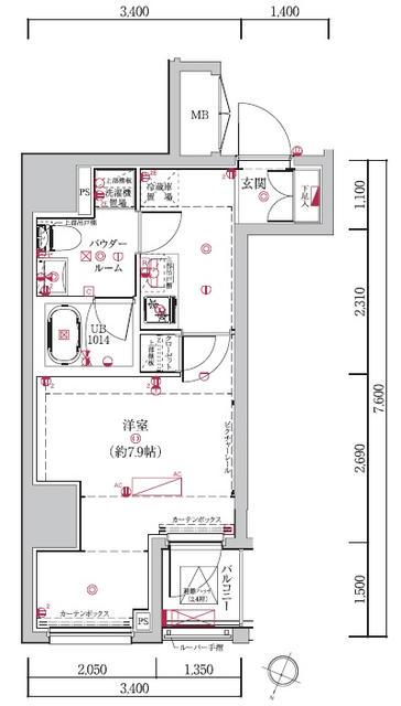 LUMEED勝どき(1K/4階)の間取り写真