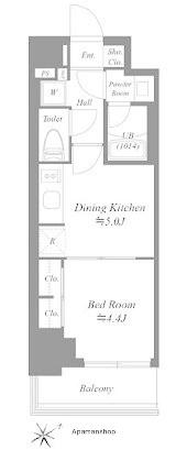 ディームス根岸(1DK/7階)の間取り写真