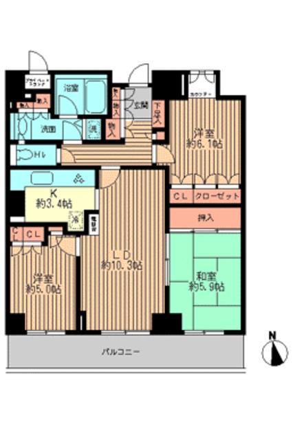 リーデンスタワー(3LDK/25階)の間取り写真