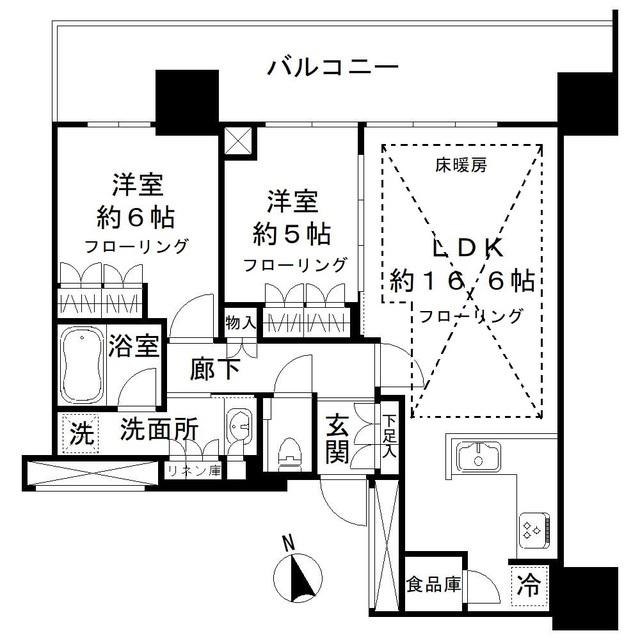 プラウドタワー小岩ファースト(2LDK/20階)の間取り写真