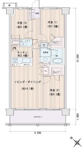 エスティメゾン豊洲レジデンスD棟(3LDK/7階)の間取り写真