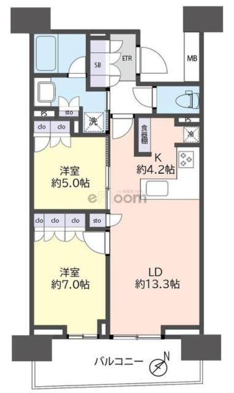 HARUMI FLAGSUN VILLAGE C棟(2LDK/2階)の間取り写真