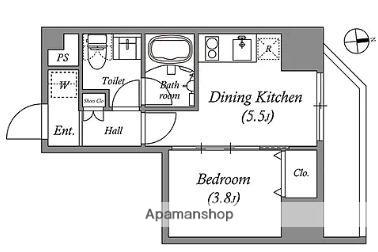 クオリタス浅草橋(1DK/13階)の間取り写真