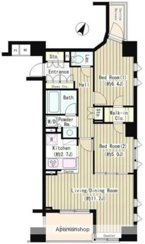 コクヨーレ日本橋(2LDK/9階)の間取り写真