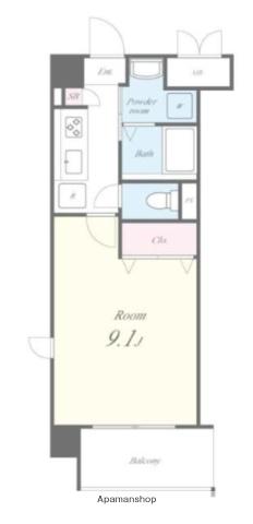 ビンシスターレット(1K/4階)の間取り写真