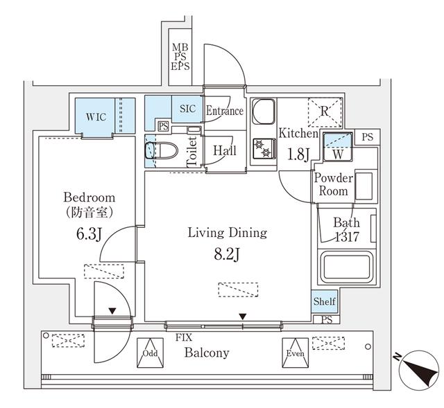 フィシオ飯田橋(1LDK/8階)の間取り写真