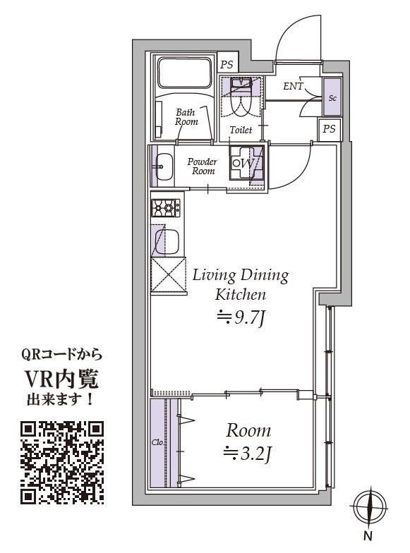 アトリオフラッツ清澄白河(1LDK/4階)の間取り写真