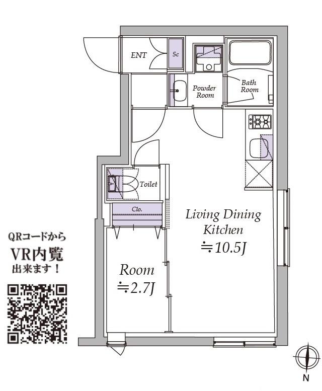 アトリオフラッツ清澄白河(1LDK/4階)の間取り写真