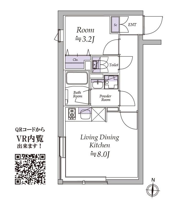 アトリオフラッツ清澄白河(1LDK/2階)の間取り写真