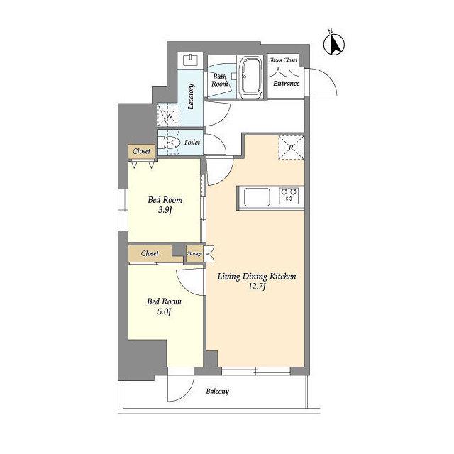グランカーサ船堀Ⅱ(2LDK/13階)の間取り写真