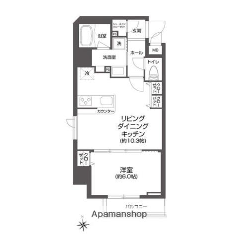ルクレ上野(1LDK/9階)の間取り写真