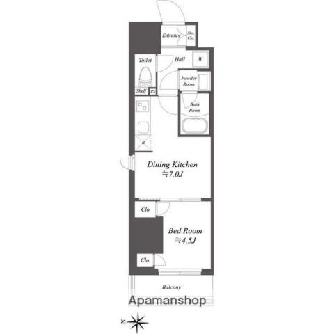 ドゥーエ亀戸Ⅱ(1DK/3階)の間取り写真