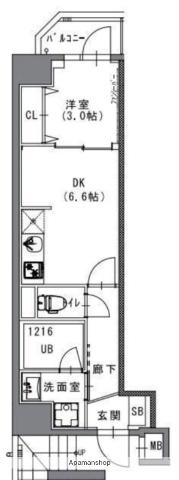 S-RESIDENCE菊川RIVIE(1DK/4階)の間取り写真