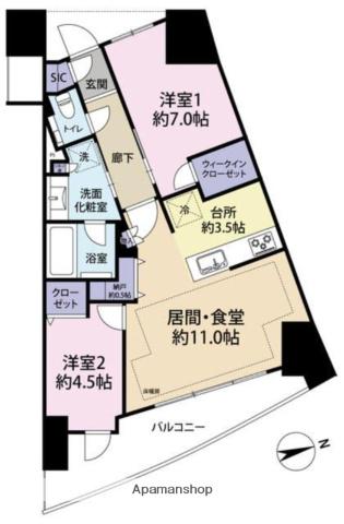 プラウドシティ東雲キャナルマークス(2SLDK/13階)の間取り写真