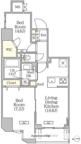 クラリティア浅草橋(2LDK/2階)の間取り写真