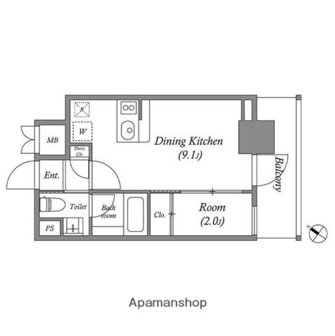 クオリタス日本橋浜町(1DK/9階)の間取り写真