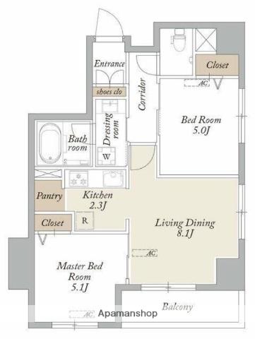 グランディアラフィーネ(2LDK/9階)の間取り写真