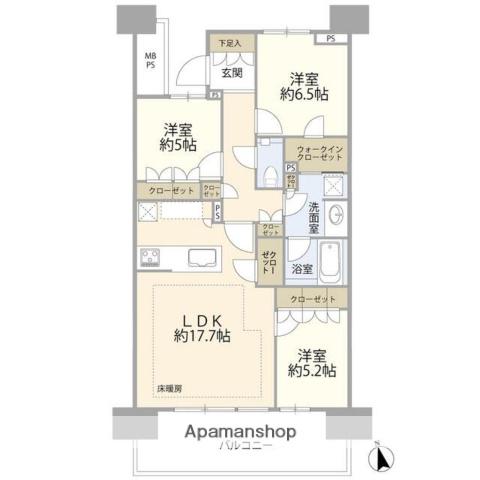 HARUMI FLAG SUN VILLAGE E棟00053(3LDK/4階)の間取り写真