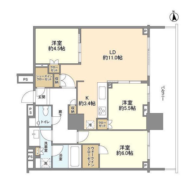 HARUMI FLAG PARK VILLAGE T棟(3LDK/24階)の間取り写真