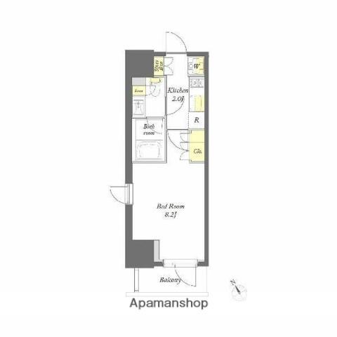 プライムメゾン門前仲町(1K/13階)の間取り写真