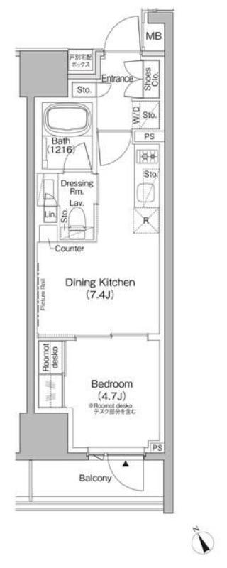ザ・パークハビオ日本橋茅場町(1DK/8階)の間取り写真