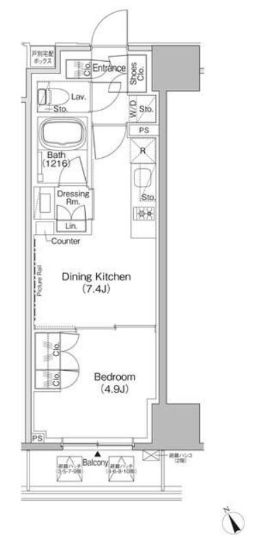 ザ・パークハビオ日本橋茅場町(1DK/8階)の間取り写真