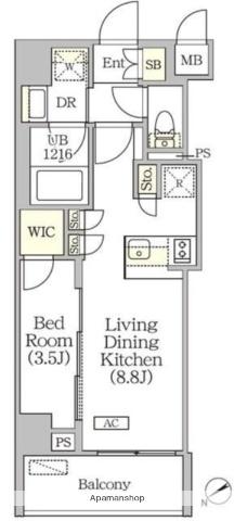 ORSUS清澄白河リバーフロント(1LDK/1階)の間取り写真