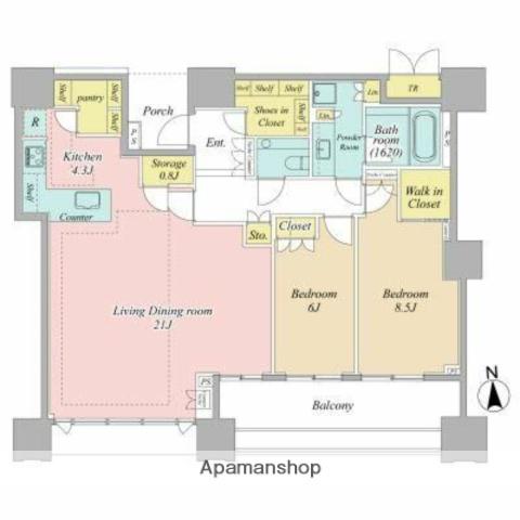 DEUX TOURS CANAL&SPA(2LDK/52階)の間取り写真