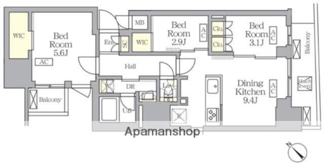 MFPRコート日本橋馬喰町(3DK/6階)の間取り写真