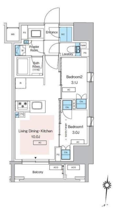 プレディアコート錦糸町スカイビュー(2LDK/3階)の間取り写真