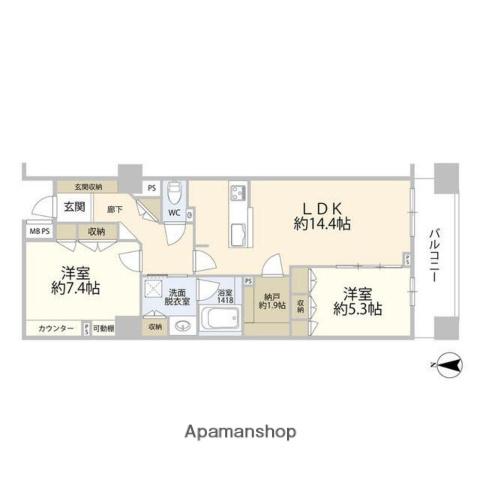 グローリオ錦糸町(2LDK/13階)の間取り写真