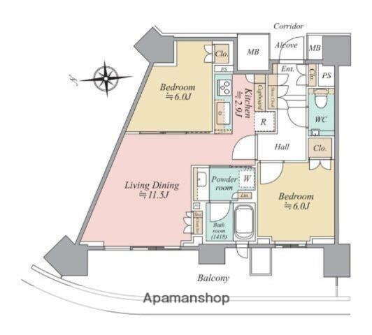 HARUMI FLAG SUN VILLAGE D棟(2LDK/10階)の間取り写真