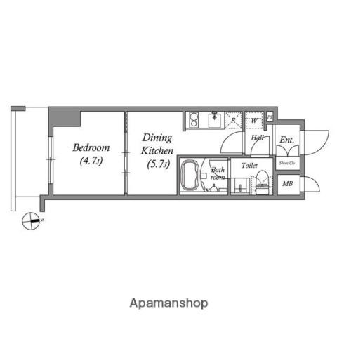 クオリタス浅草橋(1DK/5階)の間取り写真