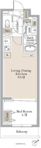 ルネサンスコート門前仲町(1LDK/3階)の間取り写真