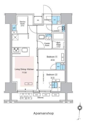 プレディアコート錦糸町スカイビュー(2SLDK/11階)の間取り写真